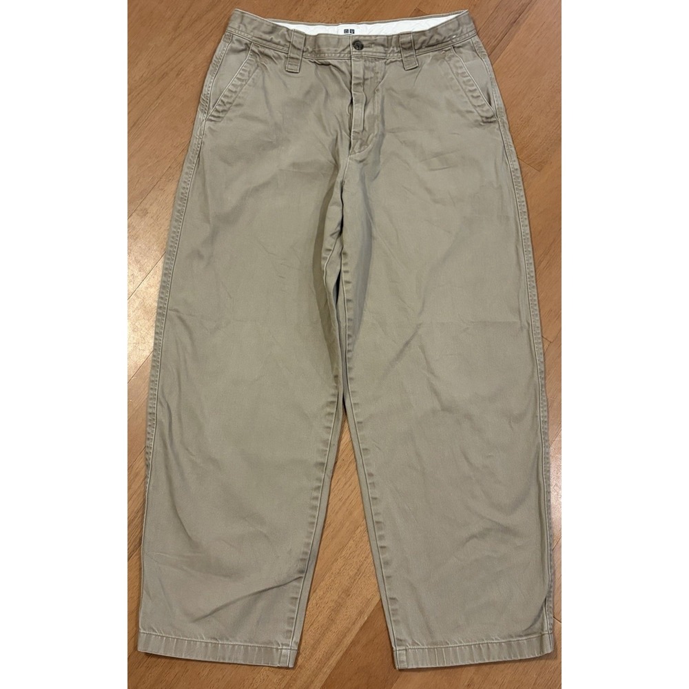 Uniqlo U Pants Mens 32 Khaki Chino Barrel Wide Leg Relaxed Loose Casual Utility
